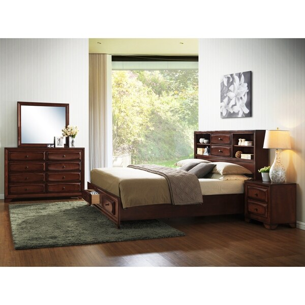 Roundhill Furniture Asger Antique Oak Finish Wood King-size 5-piece Bedroom Set - - 12594431