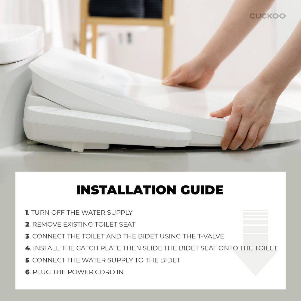 Cuckoo Electric Heated Bidet Seat for Elongated Toilet with Unlimited Heated Water Control Panel in. White CBT-N1030EW