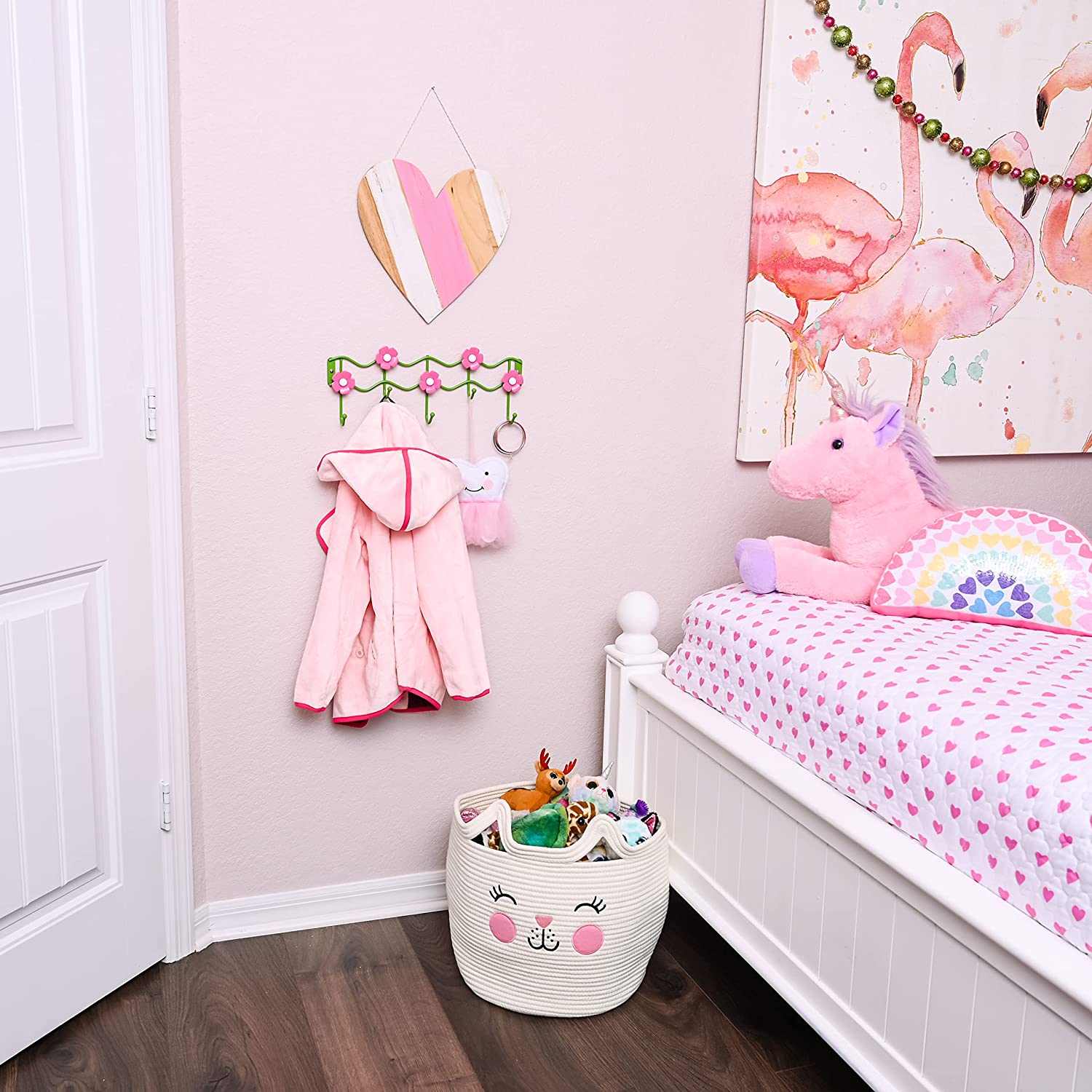 Wall Hooks Kids Room Clothes Storage Hanger Pink Flower Design Hook Rack Wall Mounted Girls Bedroom Decor