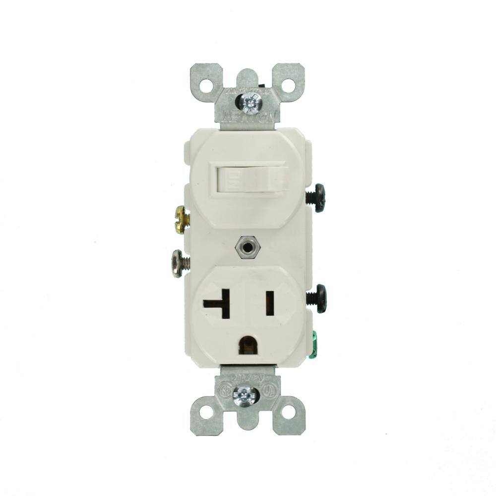 Leviton 20 Amp Commercial Grade Combination Single Pole Switch and Receptacle White 5335-W