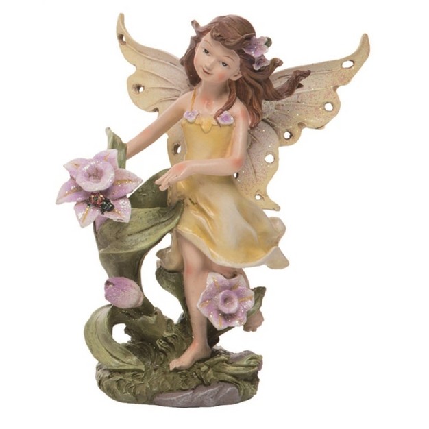 Transpac Resin 7 In Yellow Spring Fairy With Flower Figurine