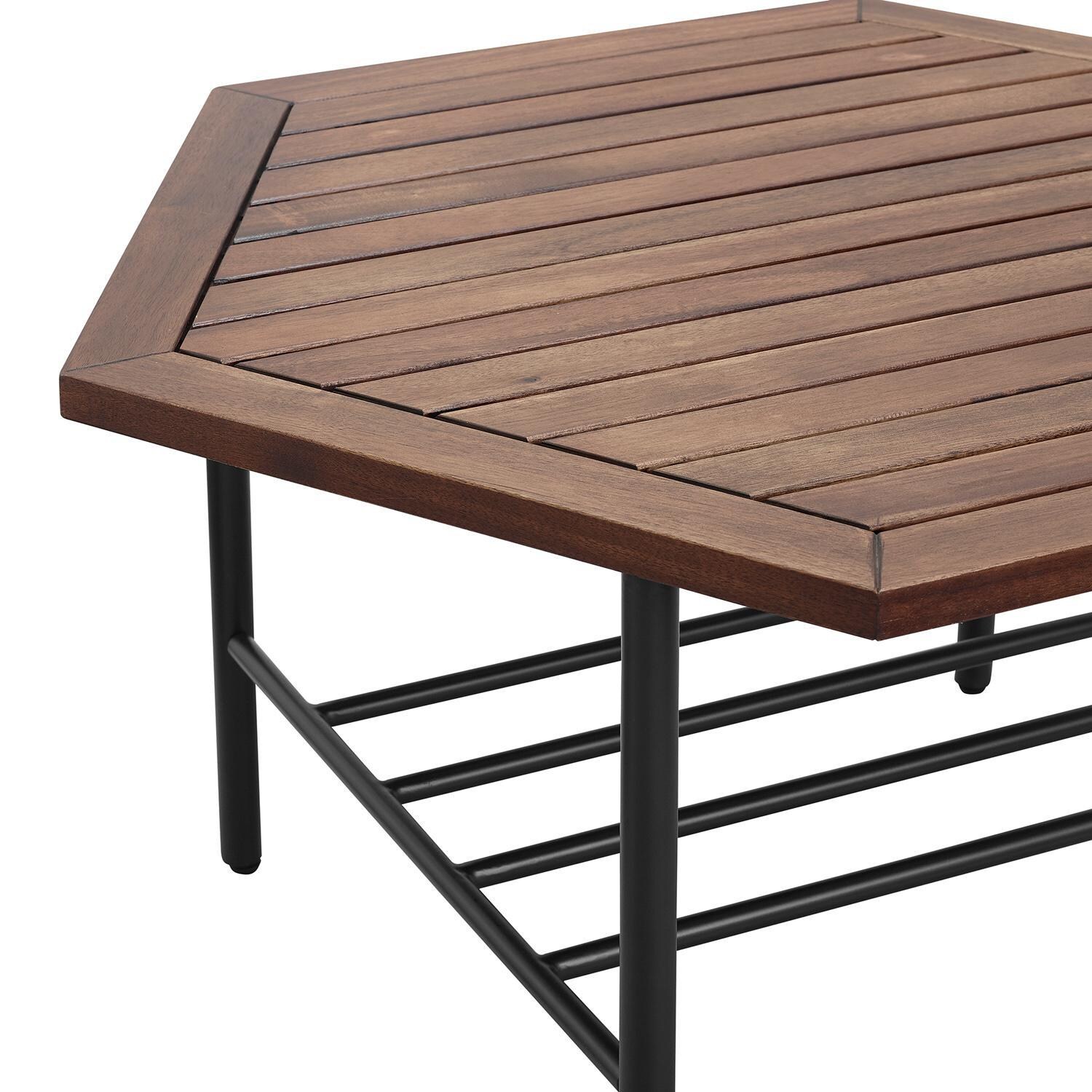 Ultimate Patio Land Bay 35 X 30 Inch Hexagonal Acacia and Steel Patio Coffee Table