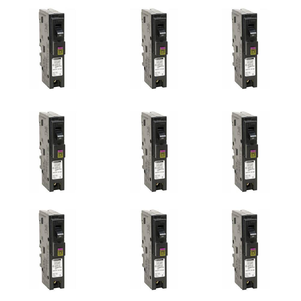 Square D Homeline 20 Amp Single-Pole Plug-On Neutral Dual Function (CAFCI and GFCI) Circuit Breaker (9-pack) HOM120PDFC9