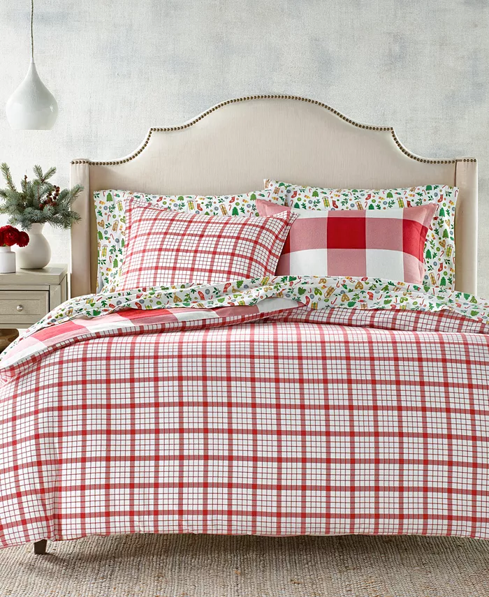 Charter Club Red Check Flannel Duvet Cover， Twin，