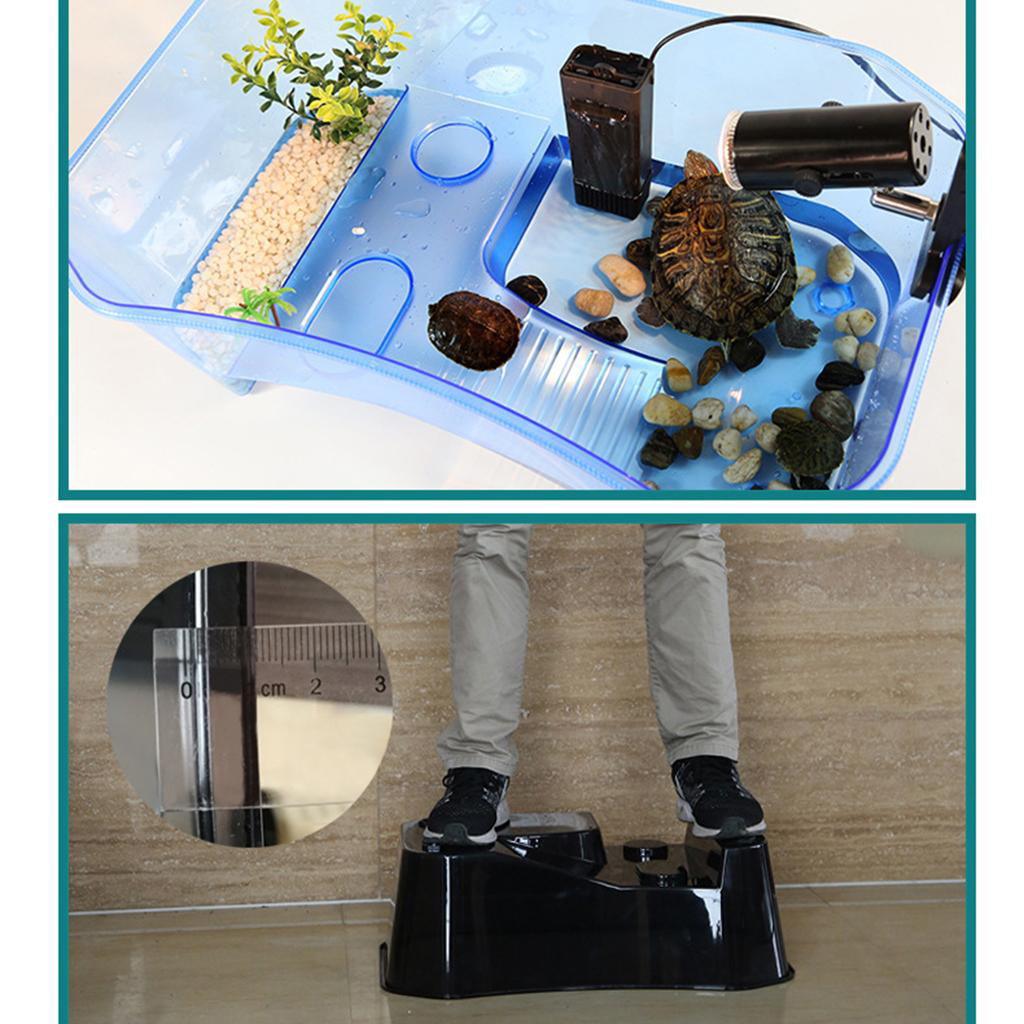 Deluxe Aquatic ， Aquarium Box for Turtle Reptile Habitat Tank with Basking Ramp Platform Plants White