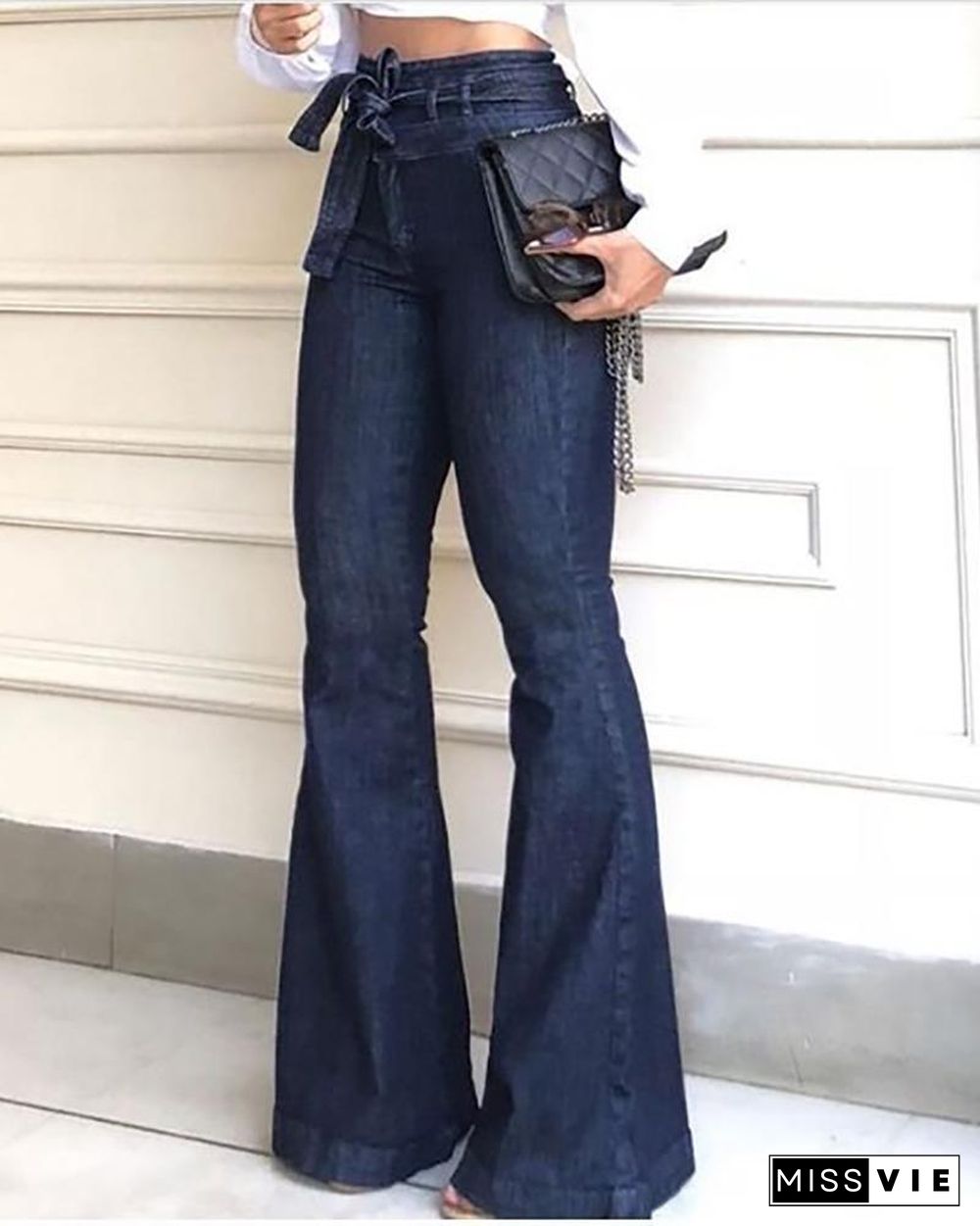 Denim High Waist Bell-Bottom Jeans P11246