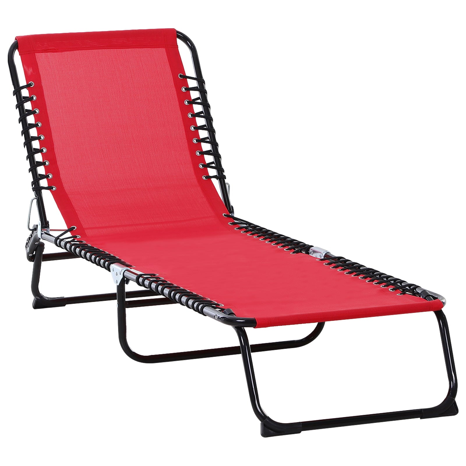 Outsunny Folding Beach Chair Chaise Lounge 3 Adjustable Positions， Wine Red