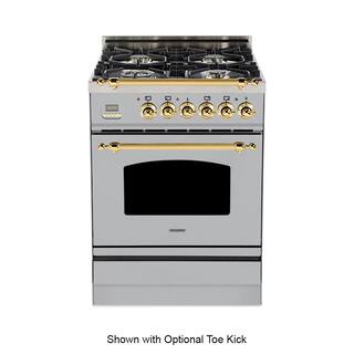 Hallman 24 in. 2.4 cu. ft. Single Oven Italian Gas Range with True Convection 4 Burners Brass Trim in Stainless Steel HGR24BSSS