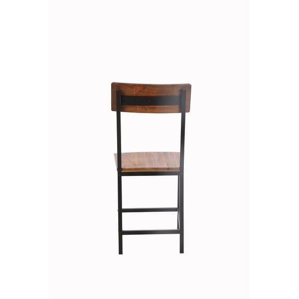 15 Inch Rustic Dining Side Chair， Brown Reclaimed Wood， Black Metal Frame