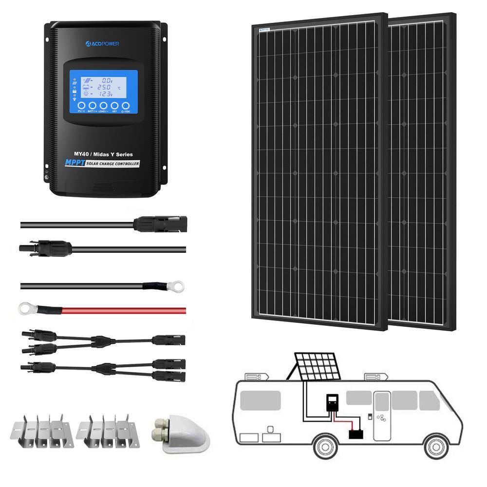 ACOPower 600-Watt Black Monocrystalline OffGrid Solar Power Kit 3 x 200-Watt Solar Panel with 40 Amp MPPT Charge Controller SPKM-3x200W40A