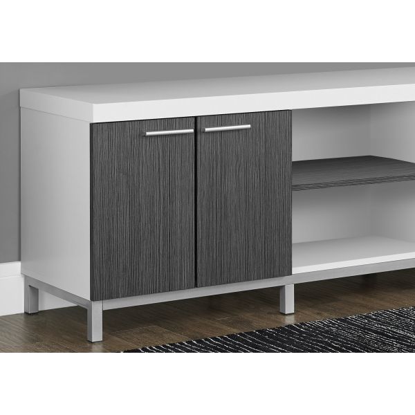 Tv Stand， 60 Inch， Console， Media Entertainment Center， Storage Cabinet， Living Room， Bedroom， White And Grey Laminate， Contemporary， Modern