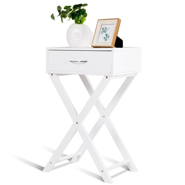 Costway 2 PCS Nightstand X-Shape Drawer Accent side End Table Modern