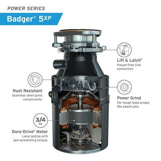 InSinkErator Badger 5XP Lift  Latch Power Series 34 HP Continuous Feed Garbage Disposal with Power Cord BADGER 5XP WC