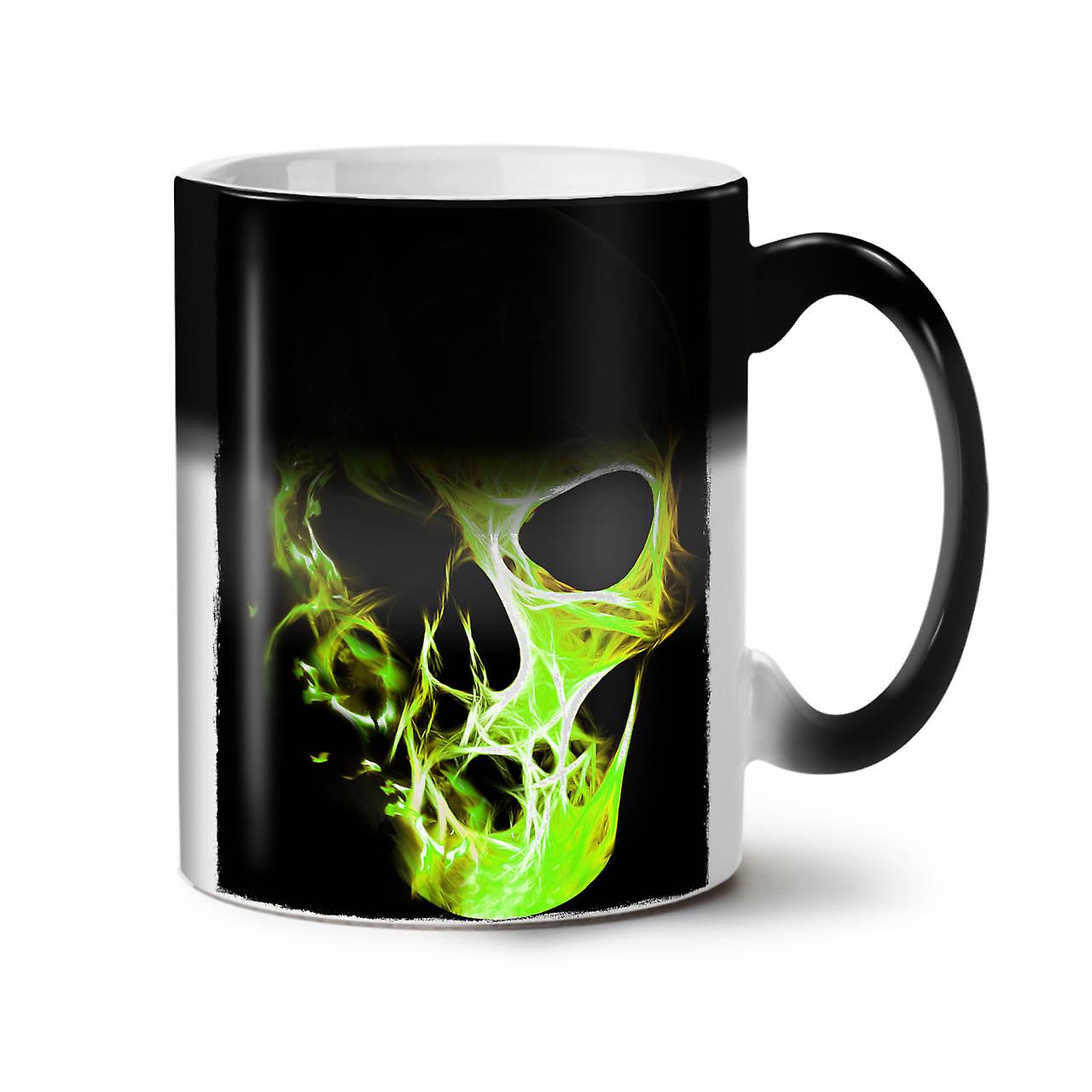 Green Flame Death Skull NEW Black Colour Changing Tea Coffee Ceramic Mug 11 oz | Wellcoda