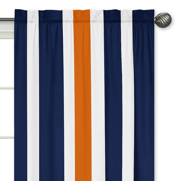 2pc Stripe Kids x27 Window Panel Curtains Navy And Orange Sweet Jojo Designs