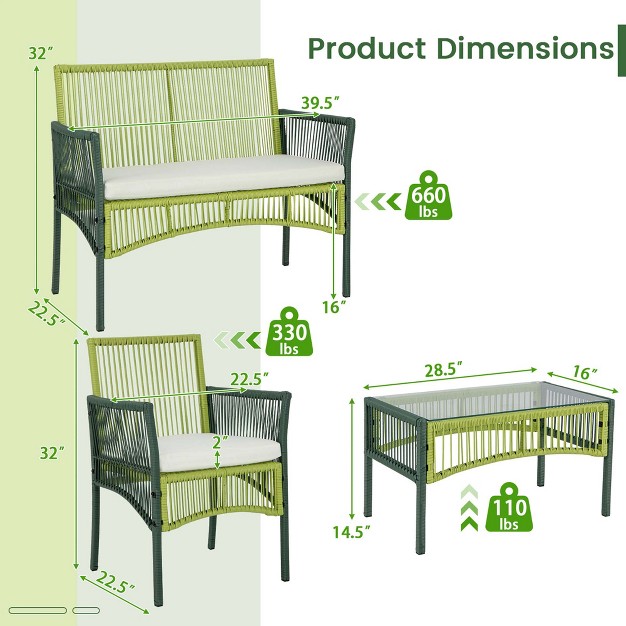 Costway 4pcs 8pcs Patio Round Wicker Conversation Set With Cushions Tempered Glass Side table