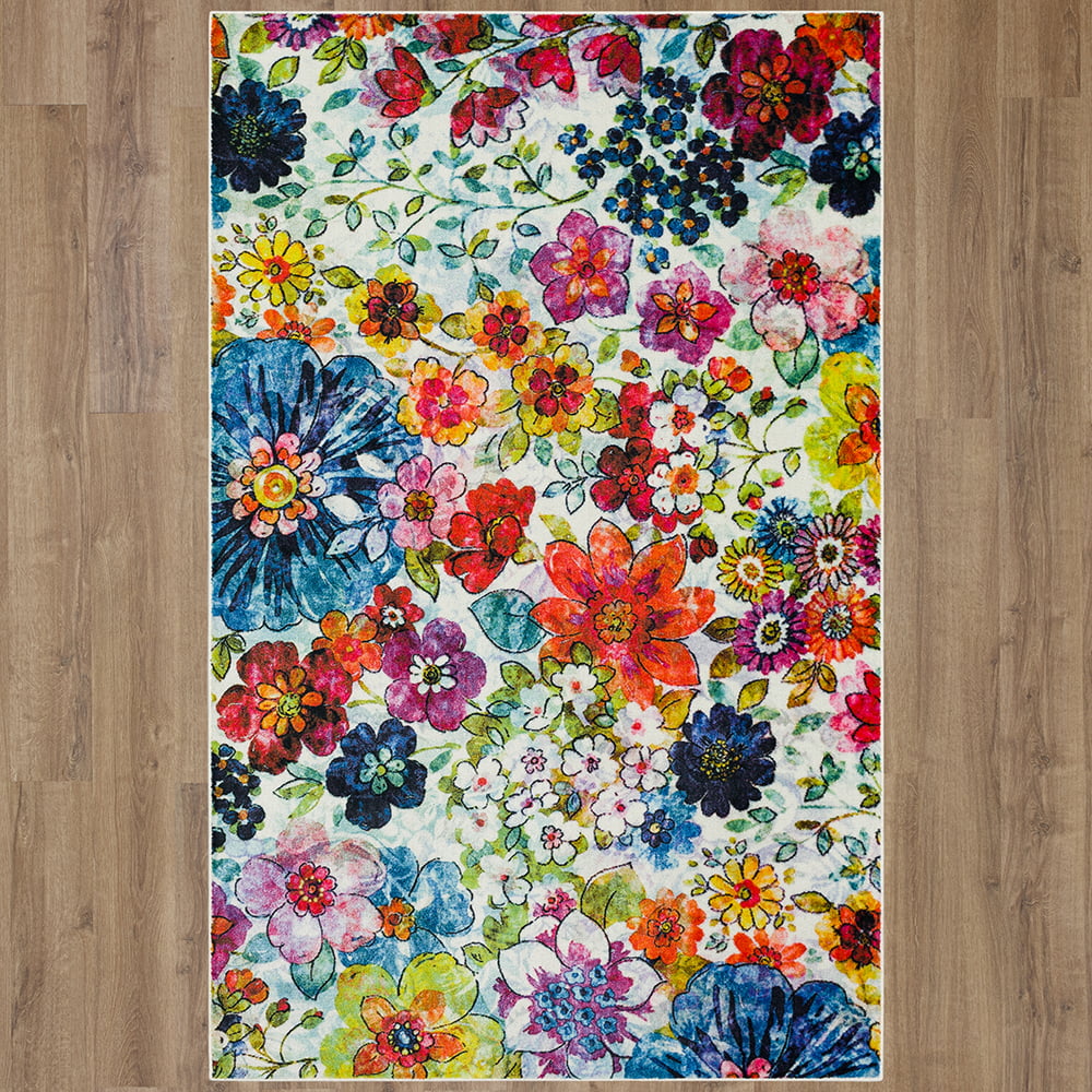 Mohawk Home Prismatic Blossoms Rainbow Contemporary Floral Precision Printed Area Rug, 8x10, Cream & Pink