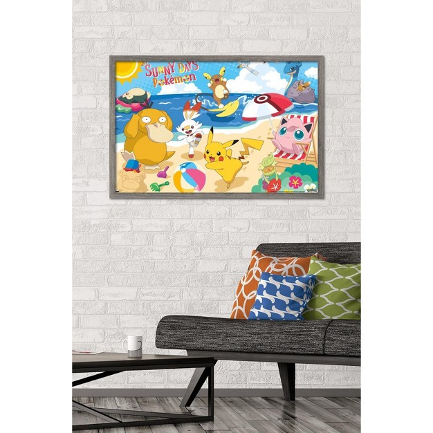 Trends International Pokemon Beach Party Framed Wall Poster Prints