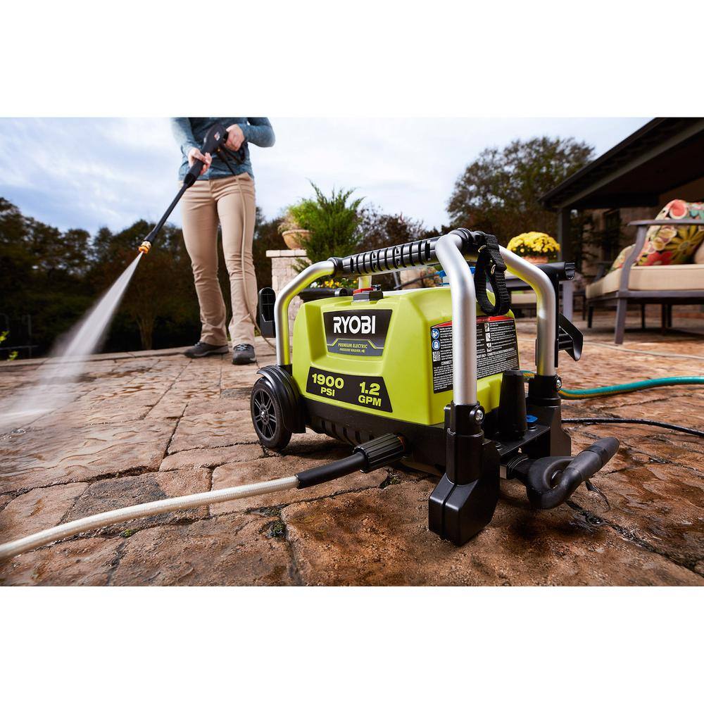 RYOBI 1900 PSI 1.2 GPM Cold Water Wheeled Electric Pressure Washer with 12 in. Surface Cleaner RY1419MT-SC