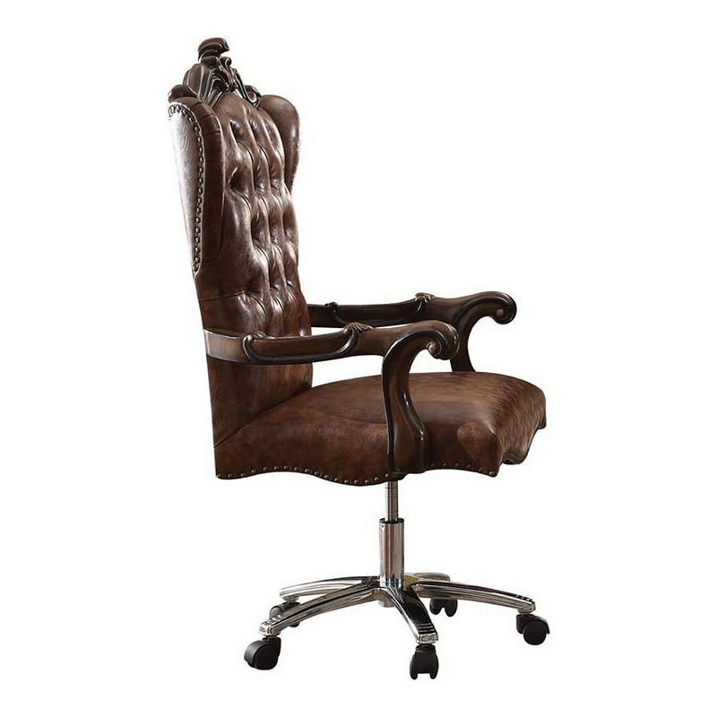 Faux Leather Upholstered Wooden Executive Chair With Swivel， Cherry Oak Brown