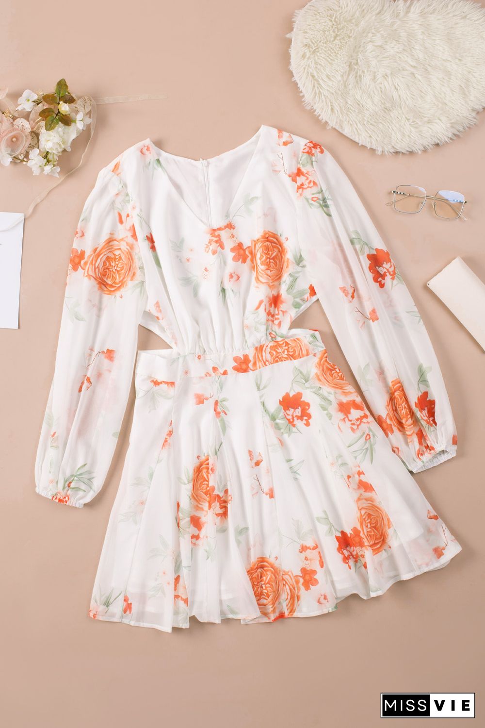 Long Sleeve Cut-out Floral Dress