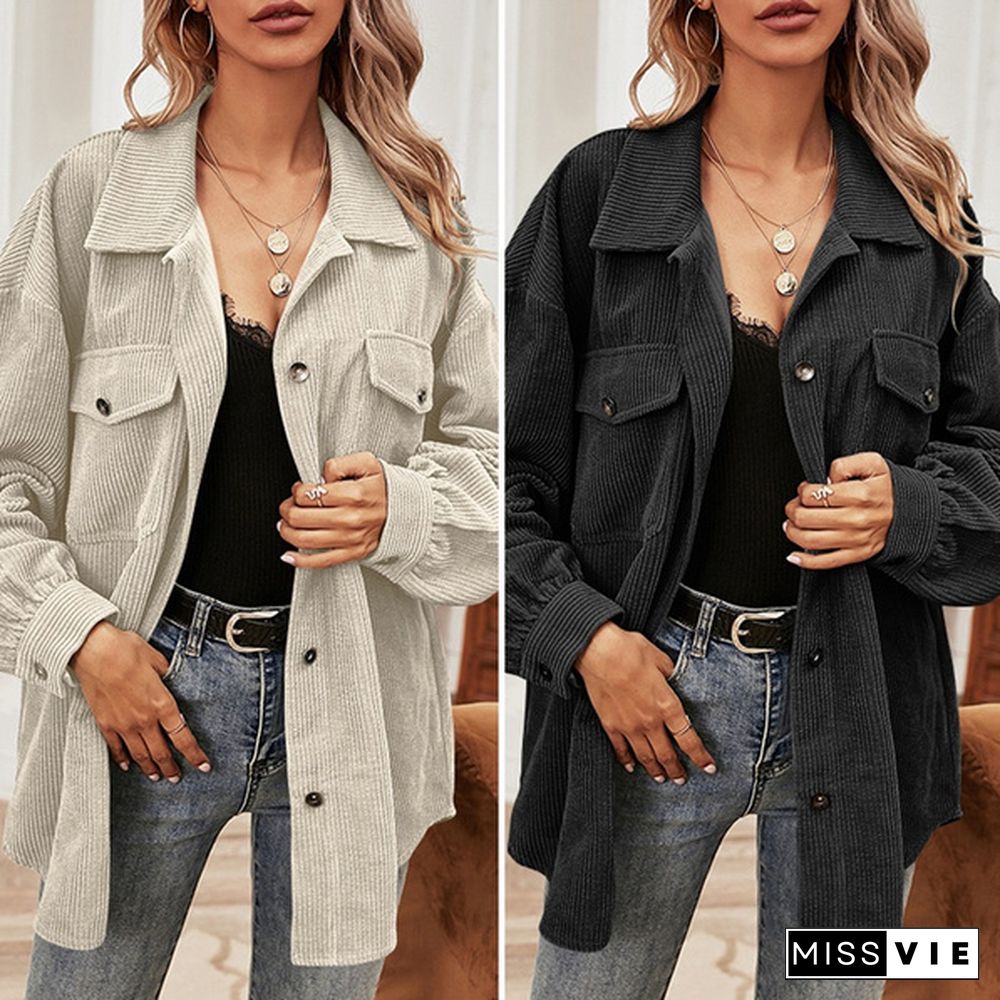 Women's Fashion Long Sleeve Lapel Button Corduroy Jackets Spring Autumn Casual Coats Outerwear Veste Femme S-5XL