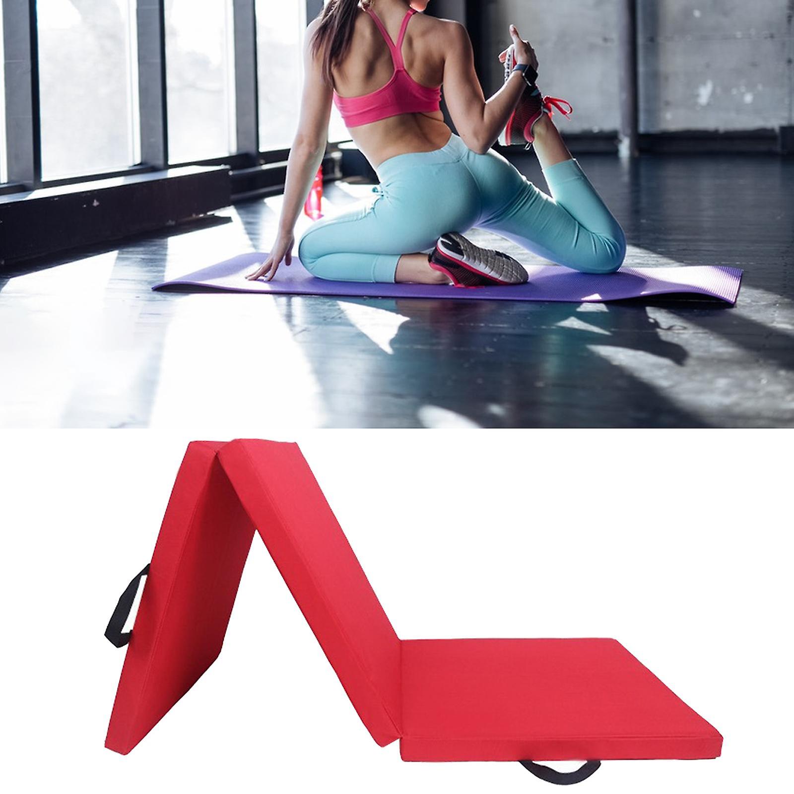 Three Fold Folding Thick Exercise Mat Yoga Pad For Stretching Training Fitness Red Pu Leather