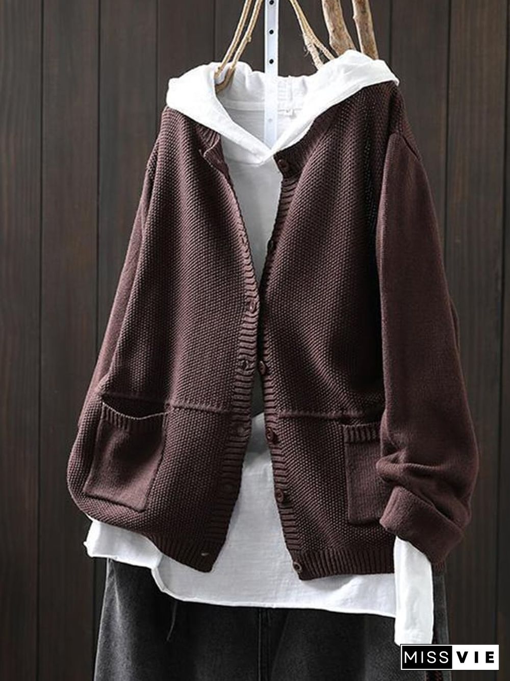 Women's Loose Art Casual Double Pocket Knitted Sweater Jacket