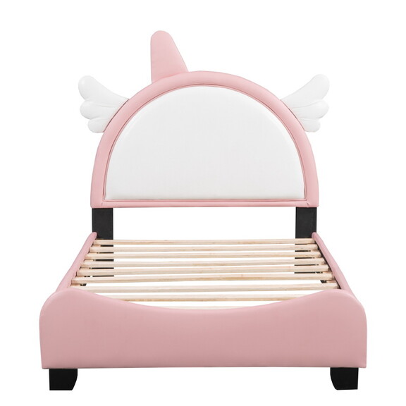 Twin Size Upholstered Platform Bed with Bear shape...