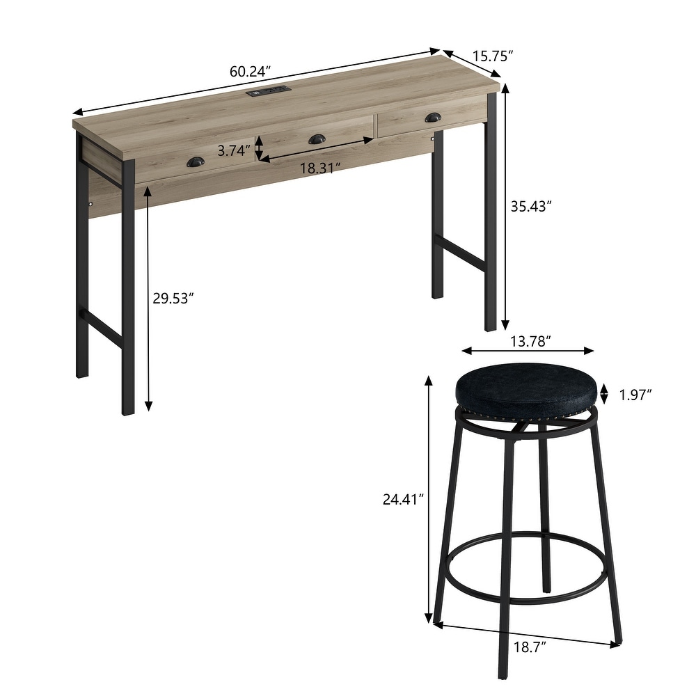 Long Dining Table Set with Power Outlets