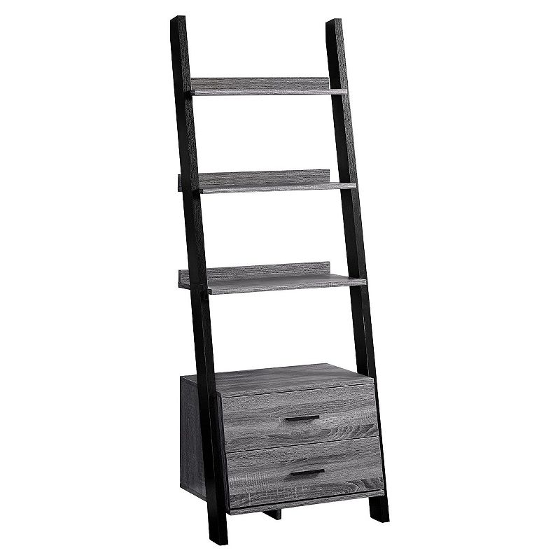 69 Gray and Black Contemporary Four Shelves Rectangular Ladder Bookcase