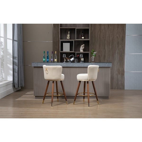 Bar Stools Set of 2， Modern Upholstered Counter Height Bar Chairs with Solid Wood Legs and Footrest for Home Bar Kitchen