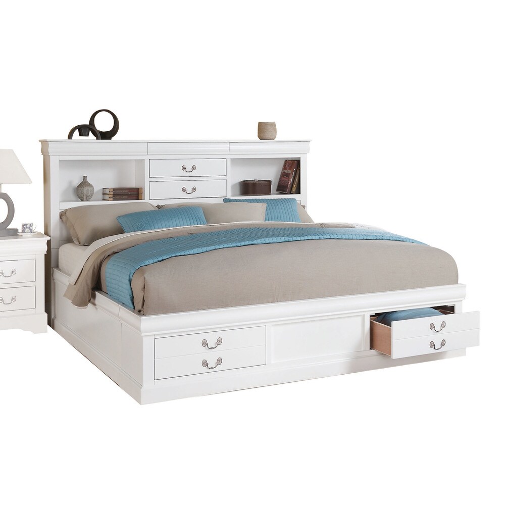 White Acme Furniture Louis Philippe III Bed with Storage