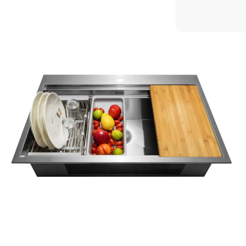 Akdy Handcrafted All-in-One Drop-In 33 in. x 22 in. x 9 in. Single Bowl Kitchen Sink in Stainless Steel with Accessories