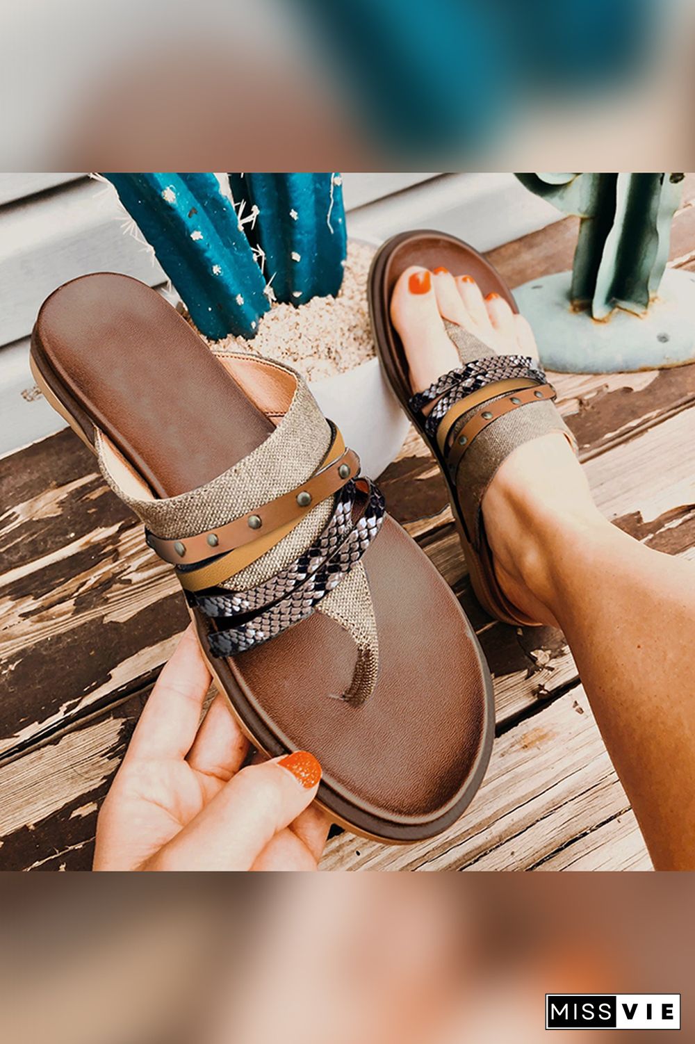 Leopard Canvas Strap Flat Slippers Wholesale