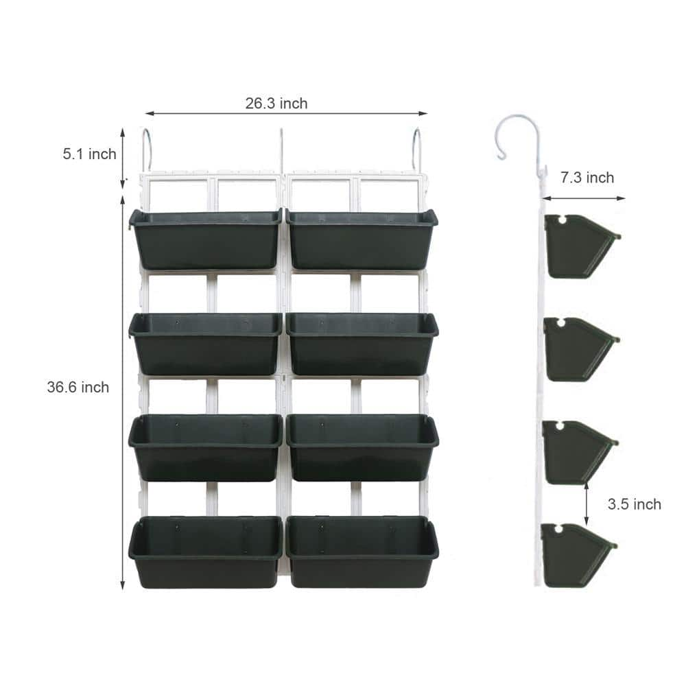 YIYIBYUS 13.1 in. x 5.1 in. Army Green Plastic Railing Vertical Hanging Planter Stand 4-Tiers (8-Pack) HG-LYF-7389