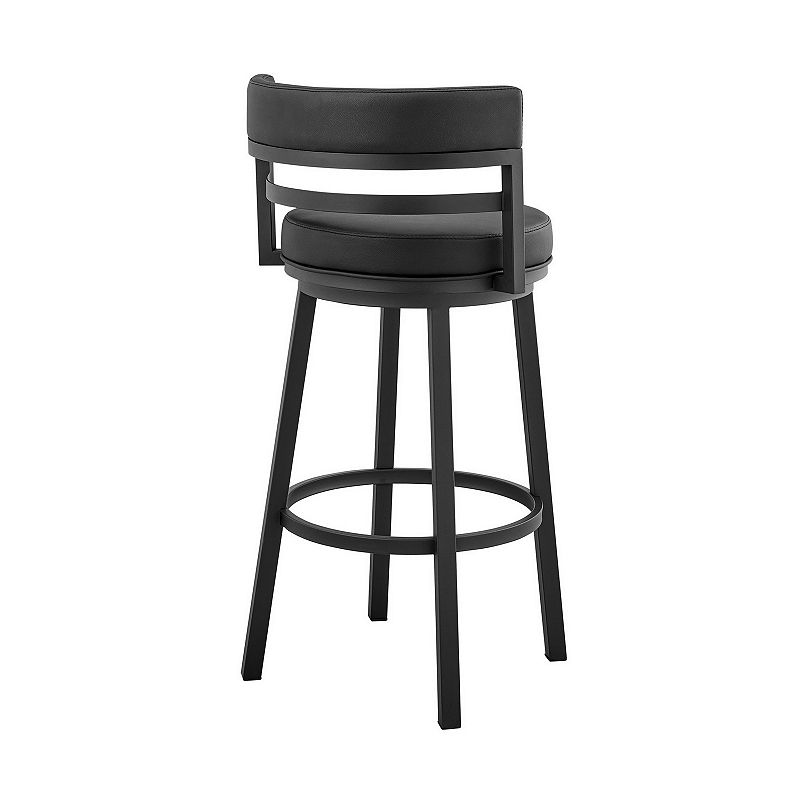 Maxi 30 Inch Modern Swivel Bar Stool， Round Footrest， Faux Leather， Black