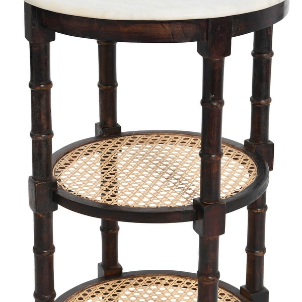 Mango Wood and Woven Cane Side Table