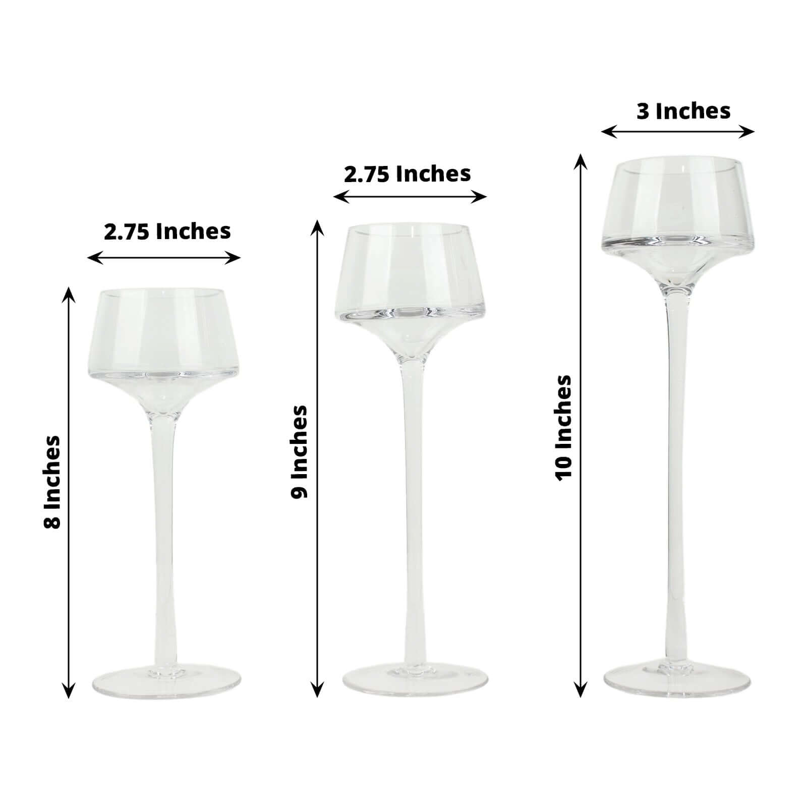 Set of 3 Long-Stem Clear Glass Pedestal Table Vase Centerpieces, Tall Tealight Disc Candle Holders 8