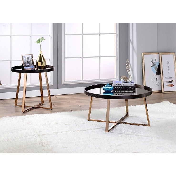 ACME Hepton End Table in Mirrored， Walnut and Champagne