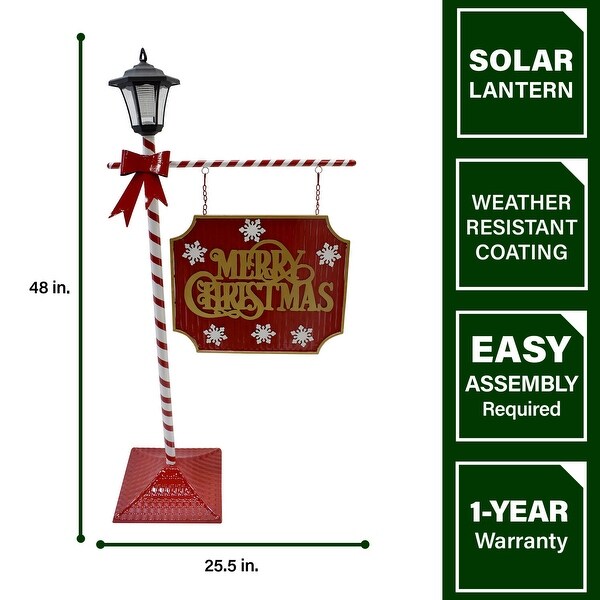 Fraser Hill Farm 4Ft. Lamp Post with Merry Christmas Sign and Solar Lantern，Prelit Outdoor (or Indoor) Christmas Decoration