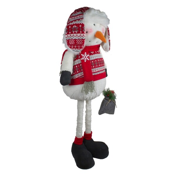 33Inch Red，White，Gray Plush Christmas Snowman with Telescopic Legs