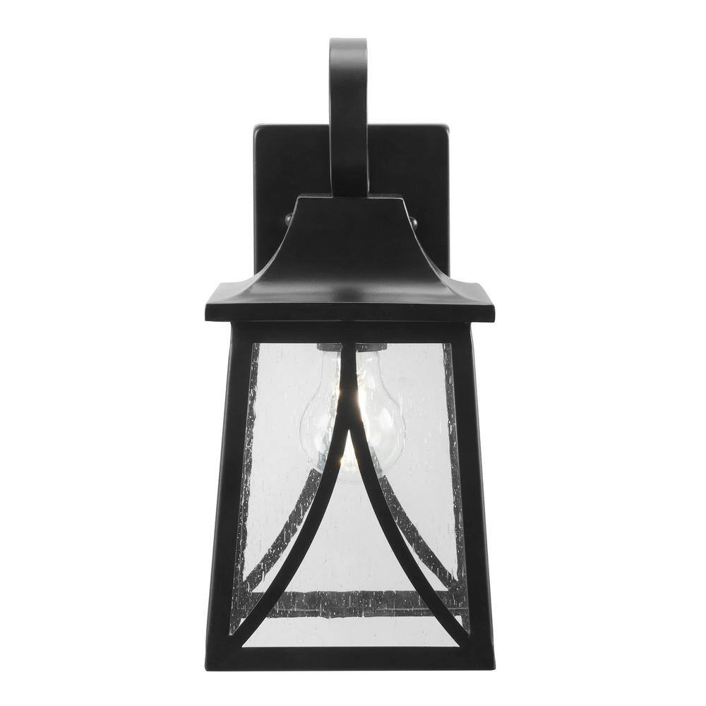 Hampton Bay Drackert 1-Light Flat Black Hardwired Outdoor Wall Lantern Sconce with Seedy Glass 28235