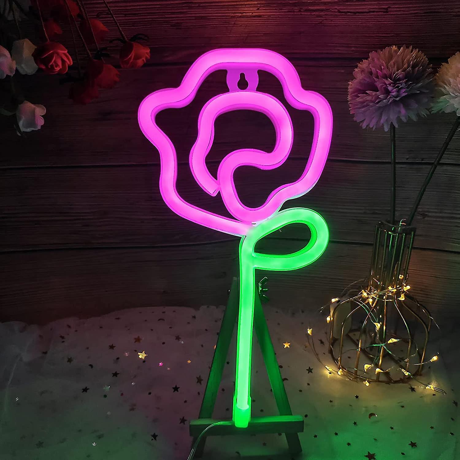 Rose Flower Neon Light Led Neon Sign Pink Neon Light Battery/usb Powered Wall Neon Light Neon Night Light For Bedroom Light Up Neon Flower Sig