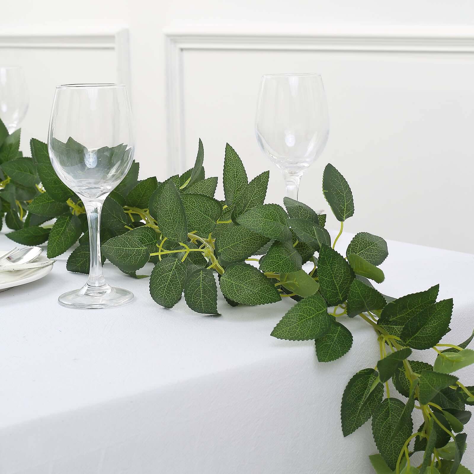 Real Touch Green Artificial Silk Rose Leaf Table Garland, Flexible Hanging Greenery Vine 6ft