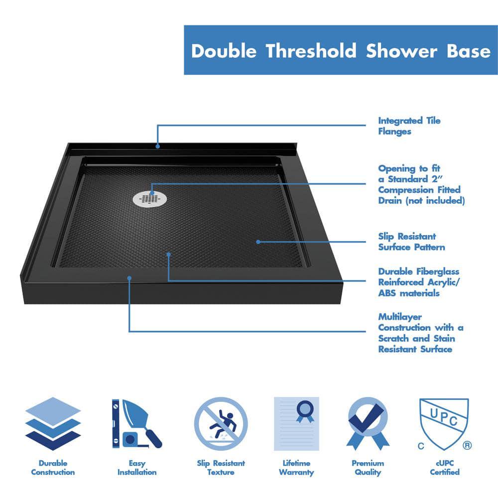 DreamLine SlimLine 36 in x 36 in Double Threshold Shower Base in Black Color with Corner Drain