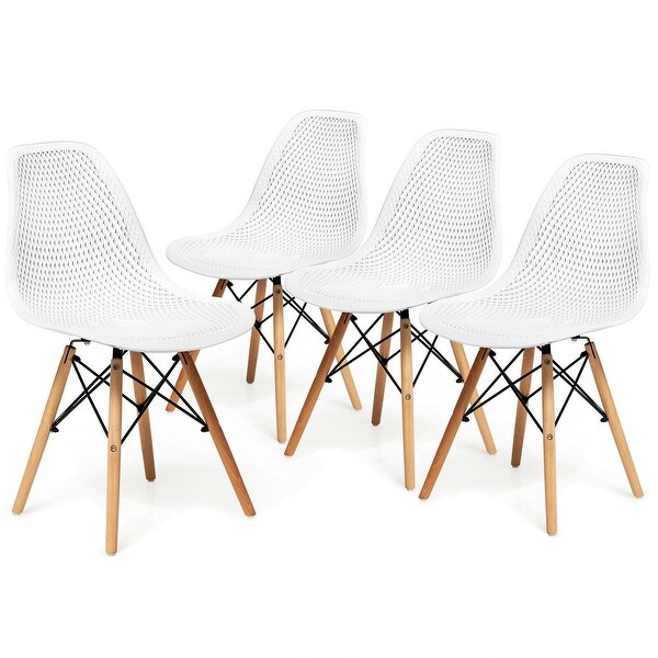 4 Pcs Modern Plastic Hollow Chair Set with Wood Leg - 22