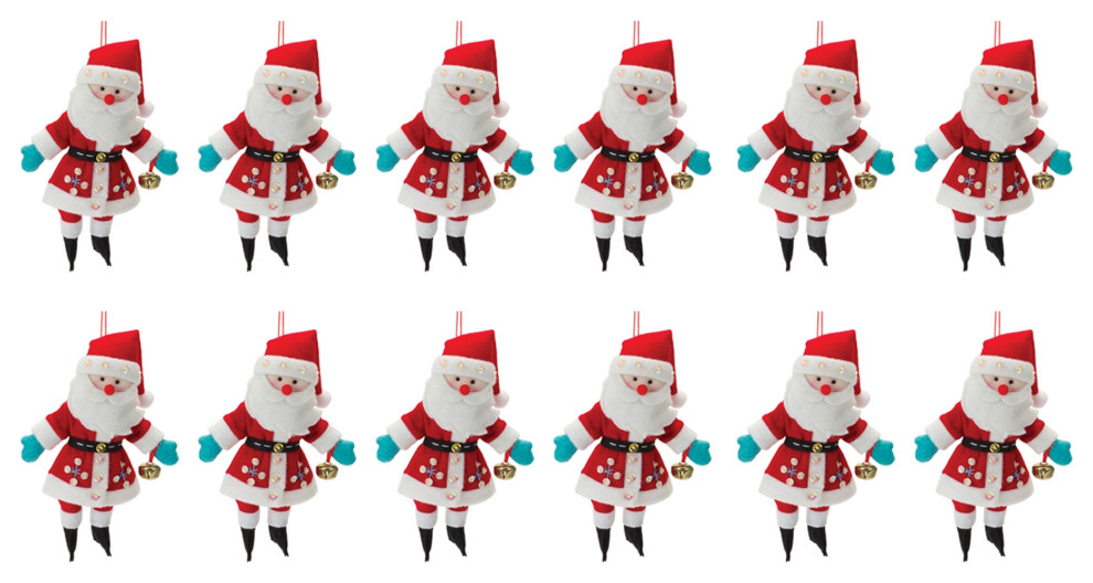 Plush Santa Ornament  Set of 12   Christmas Ornaments   by Melrose International LLC  Houzz