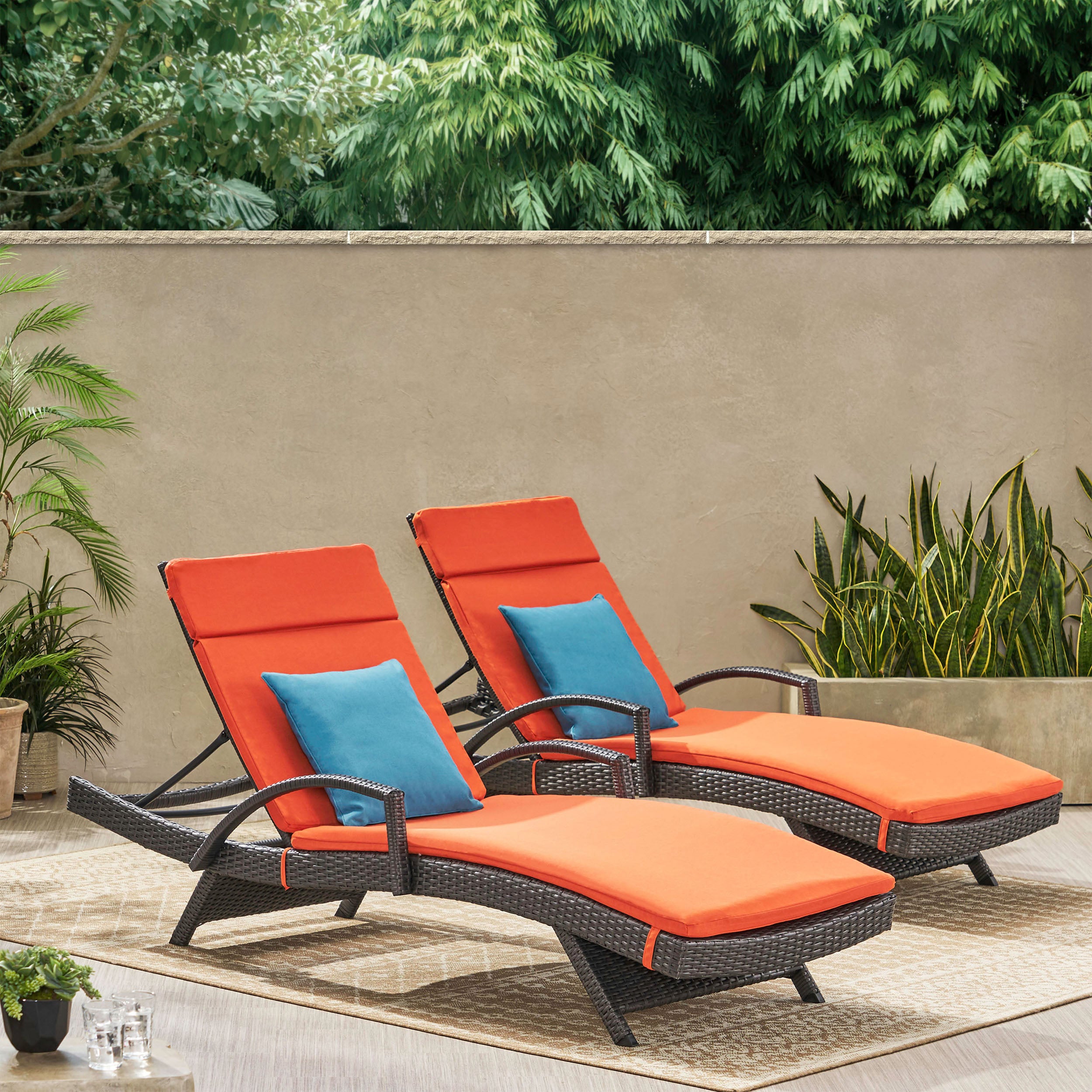 Soleil Outdoor Wicker Chaise Lounges w/ Water Resistant Cushions (Set of 2)