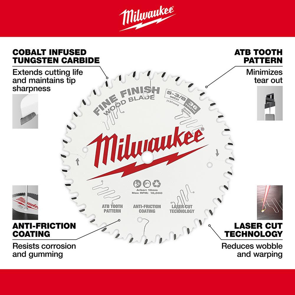 Milwaukee 5-3/8 in. 36T Fine Finish Circular Saw Blade 48-40-0524 from Milwaukee